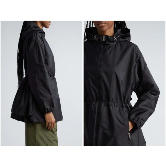 Moncler Women's Black Wete Boxy Hooded Windbreaker Jacket Size 1 - Picture 3 of 10
